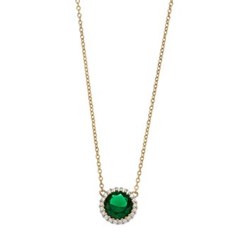 14k Gold Over Sterling Silver Two-Tone Cubic Zirconia Round Halo Necklace
