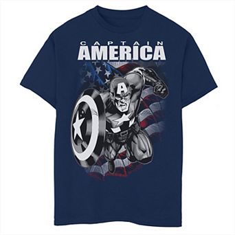 Boys Marvel Comics Captain America Shield USA Flag Graphic Tee