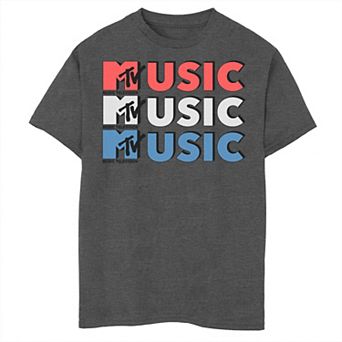 Boys 6-20 MTV Music Television Logo Red White Blue Stacked Graphic Tee