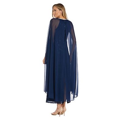 Women's R&M Richards Long Sequin Lace Chiffon Cape Gown