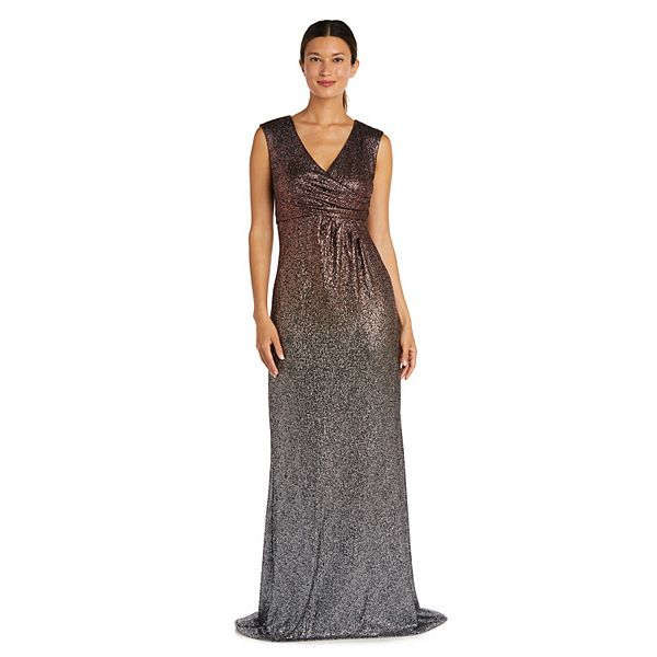 R&M Richards Long Metallic Built-In Shawl Evening Dress