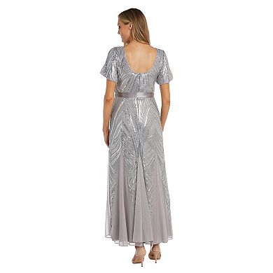 Women's R&M Richards Embroidered Sequin Gown with Sash