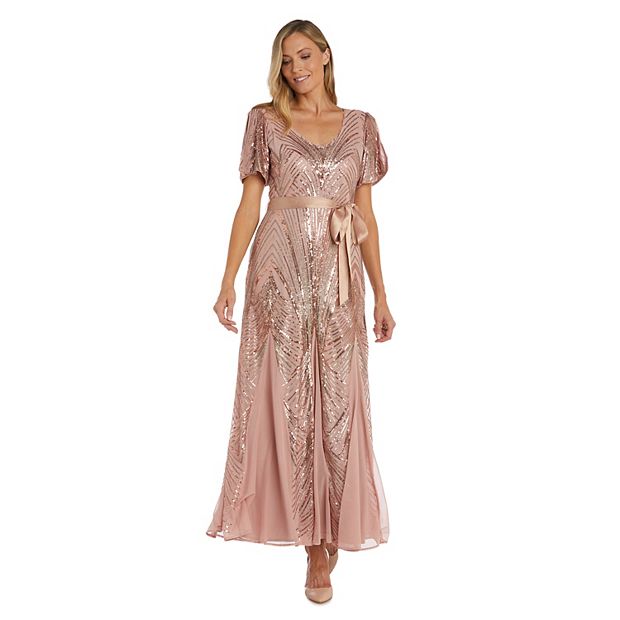 R&m richards embroidered sequin panel gown sale