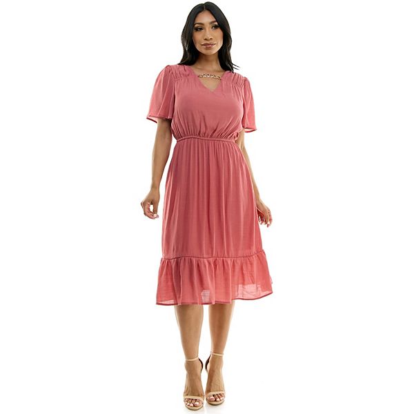 Women's Luxology Smocked-Waist Flutter Sleeve Midi Dress