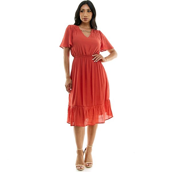 Women's Luxology Smocked-Waist Flutter Sleeve Midi Dress