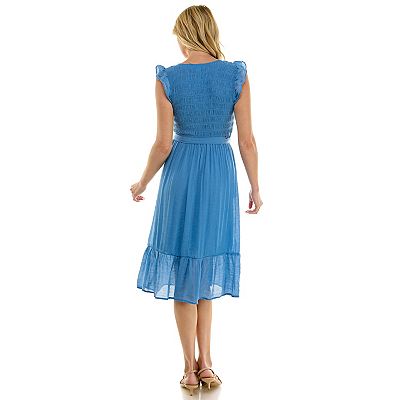 fit & flare smocked midi dress for women Fit & Flare Smocked-Bodice Midi Dress