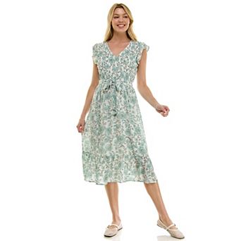 Women's Luxology Smocked Bodice Fit & Flare Midi Dress