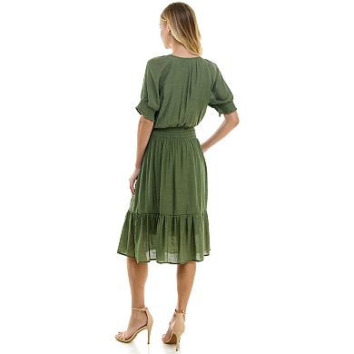 Women's Luxology Tassle-Front Smocked Waist Midi Dress