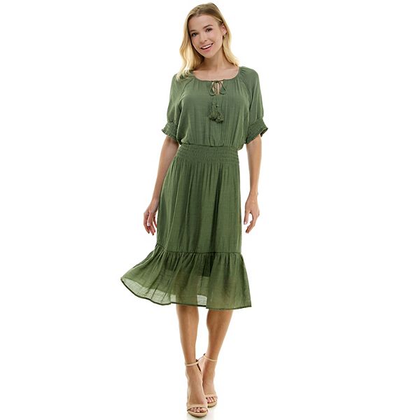 Women's Luxology Tassle-Front Smocked Waist Midi Dress