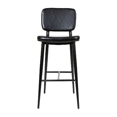 Merrick Lane Regency Faux Leather Barstools Contemporary Metal Frame Stools with Integrated Footrest - Set of 2