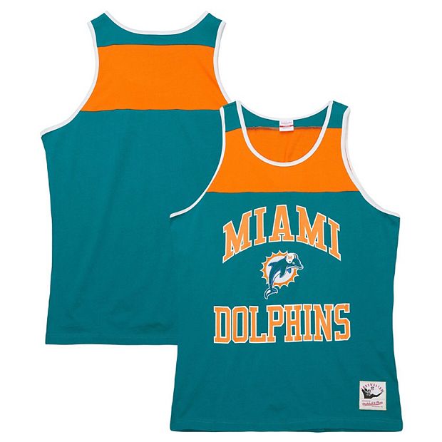 Men's Mitchell & Ness Teal/Orange Miami Dolphins Gridiron Classics Heritage  Colorblock Tank Top