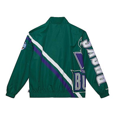 Men's Mitchell & Ness Hunter Green Milwaukee Bucks Exploded Logo Warm-Up Full-Zip Jacket