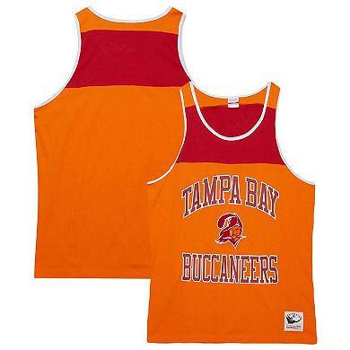 Men's Mitchell & Ness Orange/Red Tampa Bay Buccaneers Gridiron Classics Heritage Colorblock Tank Top