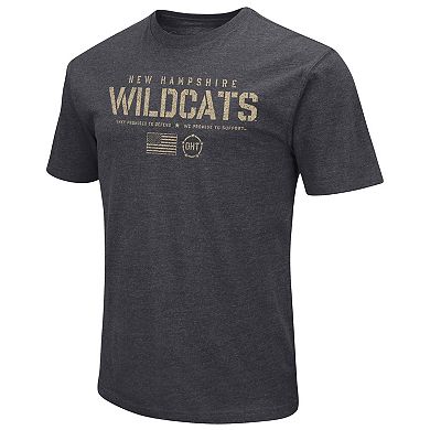 Men's Colosseum Heather Black New Hampshire Wildcats OHT Military Appreciation Flag 2.0 T-Shirt