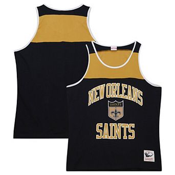 Men's Mitchell & Ness Black/Gold New Orleans Saints Gridiron Classics Heritage Colorblock Tank Top
