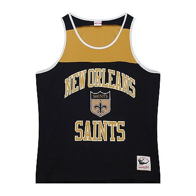 Men's Mitchell & Ness Black/Gold New Orleans Saints Gridiron Classics Heritage Colorblock Tank Top