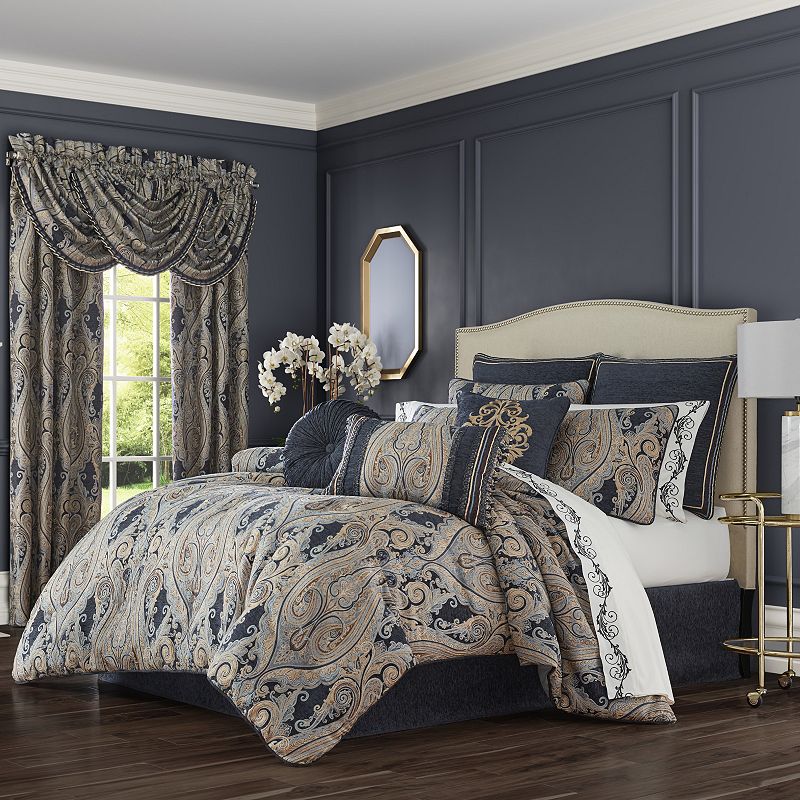 Five Queens Court Linette Comforter Set or Euro Sham, Blue, Cal King