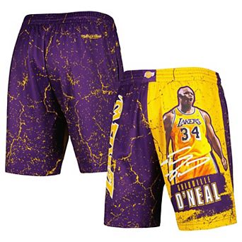 Men's Mitchell & Ness Shaquille O'Neal Purple Los Angeles Lakers Hardwood Classics Player Burst Shorts