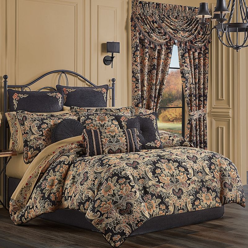 Five Queens Court Tiffany 4-piece Comforter Set, Black, King
