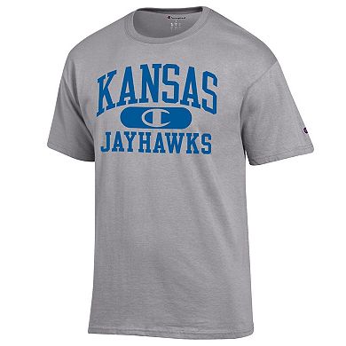 Men's Champion Heather Gray Kansas Jayhawks Arch Pill T-Shirt