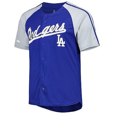 Men's Stitches Royal Los Angeles Dodgers Button-Down Raglan Fashion Jersey
