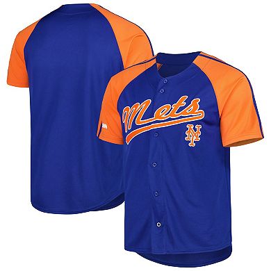 Men's Stitches Royal New York Mets Button-Down Raglan Fashion Jersey