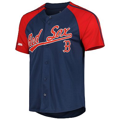 Men's Stitches Navy Boston Red Sox Button-Down Raglan Fashion Jersey