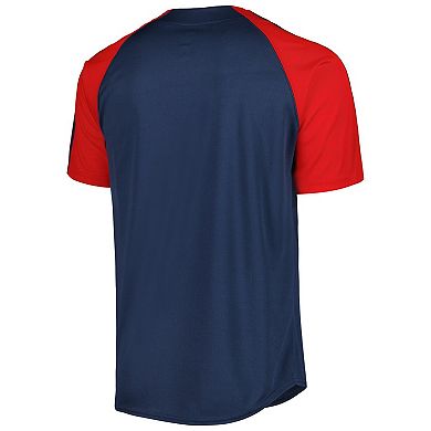 Men's Stitches Navy Boston Red Sox Button-Down Raglan Fashion Jersey