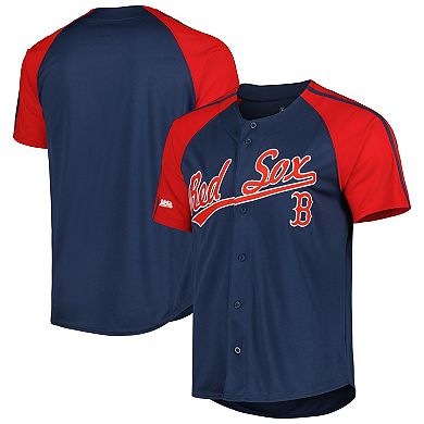 Men's Stitches Navy Boston Red Sox Button-Down Raglan Fashion Jersey