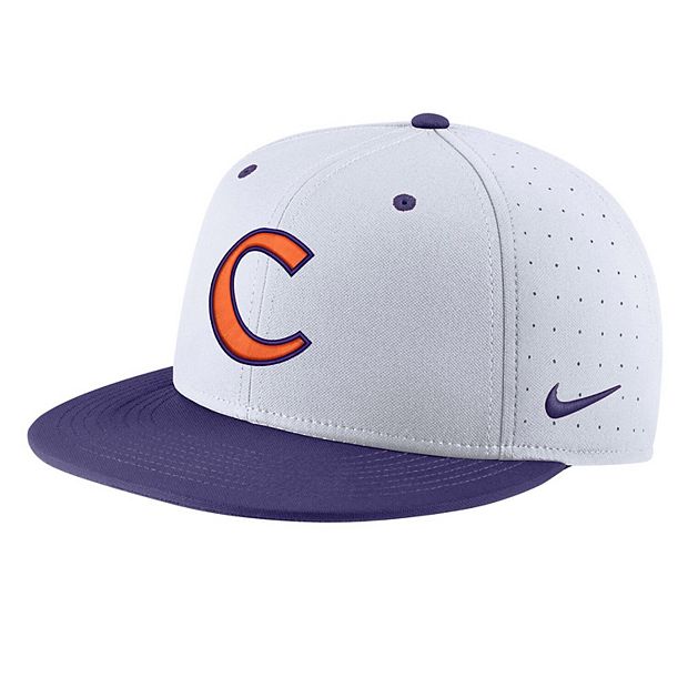 Men s Nike White Clemson Tigers Aero True Baseball Performance Fitted Hat