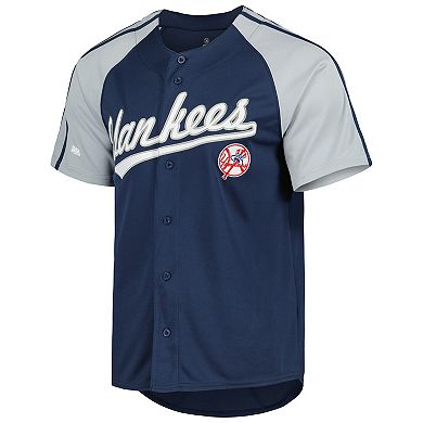 Men's Stitches Navy New York Yankees Button-Down Raglan Fashion Jersey