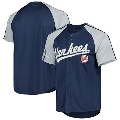 Men's Stitches Navy New York Yankees Button-Down Raglan Fashion Jersey