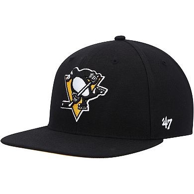 Men's '47 Black Pittsburgh Penguins Sure Shot Captain Snapback Hat