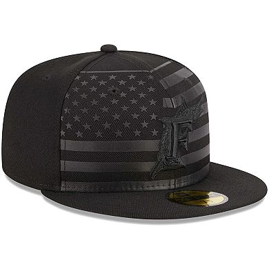 Men's New Era Black Florida Marlins Cooperstown Collection Tonal Flag 59FIFTY Fitted Hat