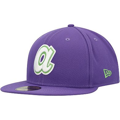 Men's New Era Purple Atlanta Braves Lime Side Patch 59FIFTY Fitted Hat