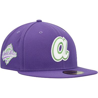 Men's New Era Purple Atlanta Braves Lime Side Patch 59FIFTY Fitted Hat