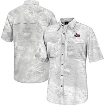 Men's Colosseum White Montana Grizzlies Realtree Aspect Charter Full-Button Fishing Shirt