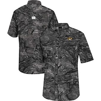Men's Colosseum Charcoal Missouri Tigers Realtree Aspect Charter Full-Button Fishing Shirt