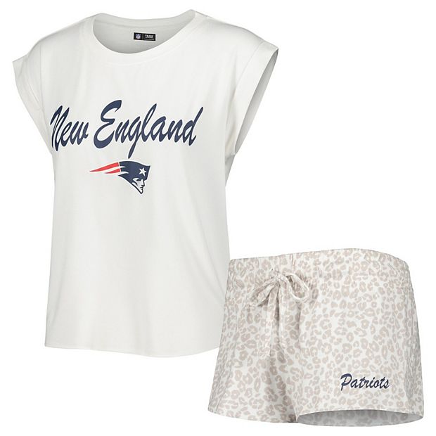 Women's New England Patriots Concepts Sport White/Cream Montana Knit T-Shirt  & Shorts Sleep Set