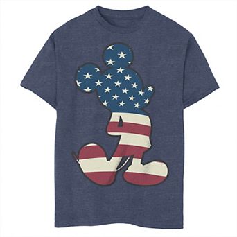 Disney's Boys 8-20 Mickey Mouse USA Flag Filled Silhouette Tee