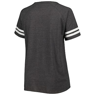 Women's Fanatics Branded Heather Charcoal Cleveland Browns Plus Size Throwback Notch Neck Raglan T-Shirt