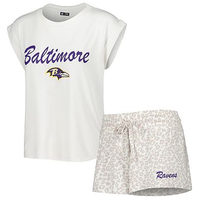 Women's Concepts Sport White/Cream Baltimore Ravens Montana Knit T-Shirt & Shorts Sleep Set