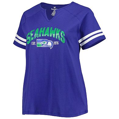 Women's Fanatics Branded Royal Seattle Seahawks Plus Size Throwback Notch Neck Raglan T-Shirt