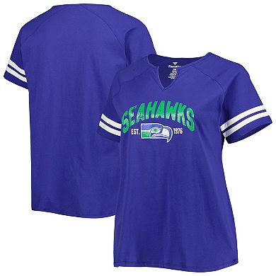 Women's Fanatics Branded Royal Seattle Seahawks Plus Size Throwback Notch Neck Raglan T-Shirt
