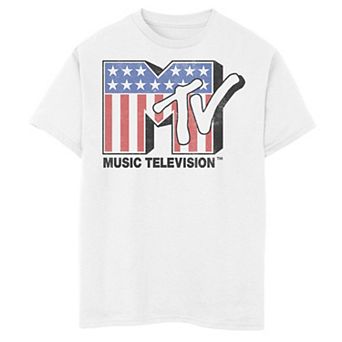 Boys 8-20 MTV Music Television Vertical Patriotic Stripes Graphic Tee