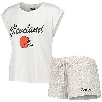 Women's Concepts Sport White/Cream Cleveland Browns Montana Knit T-Shirt & Shorts Sleep Set