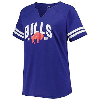 Women's Fanatics Branded Royal Buffalo Bills Plus Size Throwback Notch Neck Raglan T-Shirt