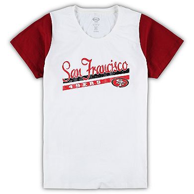 Women's Concepts Sport White/Scarlet San Francisco 49ers Plus Size Downfield T-Shirt & Shorts Sleep Set