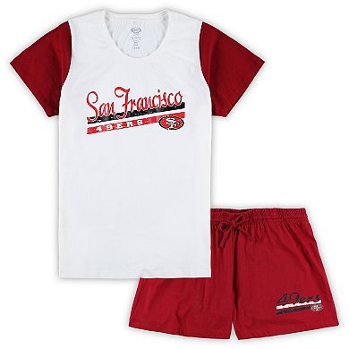 Women's Concepts Sport White/Scarlet San Francisco 49ers Plus Size Downfield T-Shirt & Shorts Sleep Set