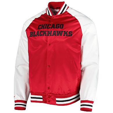 Men's Mitchell & Ness Red/White Chicago Blackhawks Primetime Raglan Satin Full-Snap Jacket